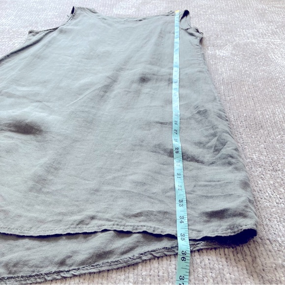 Bellambra Linen Shift Dress Medium Sage Crochet Lace Back Panel Italy Minimalist - Picture 5 of 8